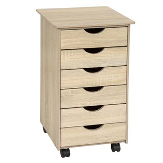 TecTake Cajonera de madera con ruedas y 6 cajones 65x36x40 cm madera clara