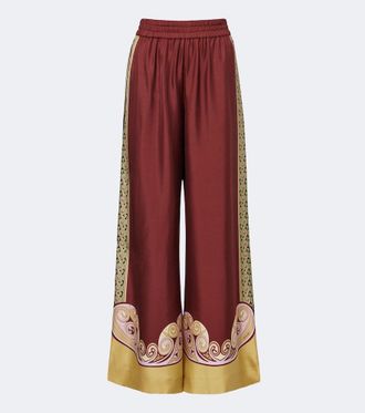 La DoubleJ Pantaloni palazzo in twill di seta con stampa