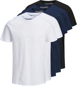 Jack & Jones T-Shirt JACK & JONES JJEORGANIC BASIC TEE SS O-NE 5PK MP NOOS, Herren, Gr. M, blau (wei&szlig;, navy, schwarz), Single Jersey, Obermaterial: 100% Baumwolle,