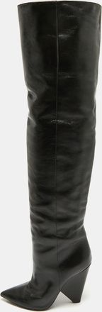 Saint Laurent Size 39 Black Leather Over The Knee Boots