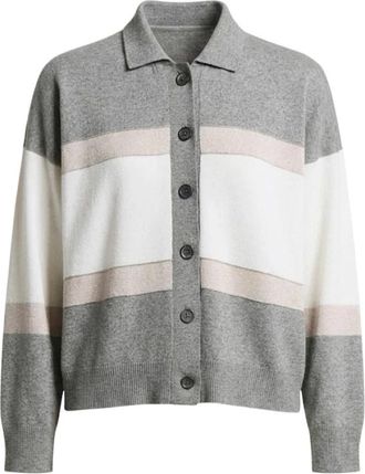 PESERICO Gestreepte Cardigan met Knopen - Dames - Vesten - Veelkleurig - 3XL - Leer - Truien & Vesten