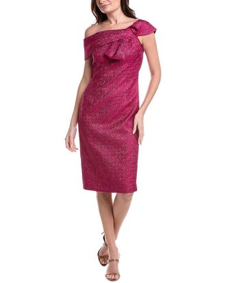 Teri Jon by Rickie Freeman Teri Jon By Rickie Freeman Pebble Jacquard Asymmetrical Bow Shoulder Dress