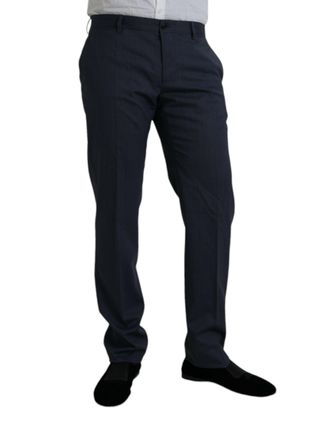 Dolce & Gabbana Mens Blue Wool Slim Fit Dress Formal Pants Virgin Elastane