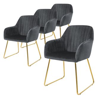 ML Design Ml-design - Juego De 4x Sillas De Comedor Color Gris Asiento Ergon&oacute;mico Acolchado Tapizado De Terciopelo, Patas De Metal Dorado Sill&oacute;n De Dise&ntilde;o Moder