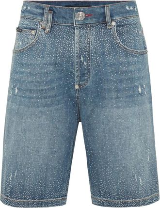 Philipp Plein Denim Shorts Formentera Strass - Heren - Denim shorts - Blauw - W32 - Denim - Korte Broeken