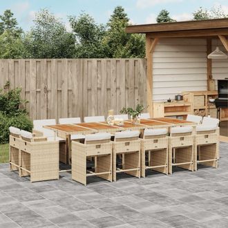 vidaXL Set Comedor De Jard&iacute;n Con Cojines 15 Pzas Rat&aacute;n Sint&eacute;tico Beige Vidaxl