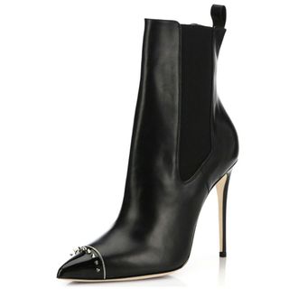 Generic Womens Pointed Toe Rivets High Heels Ankle Boots, Simple Solid Color Stiletto Slip-on Party Short Boots, Sexy Stiletto Leather High Heel Dress Booties