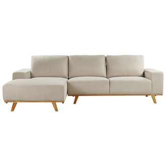 Beliani Beliani - Sof&aacute; Esquinero Moderno Derecho Tapizado De Poli&eacute;ster Patas De Madera Clara Respaldo Acolchado Beige Nora