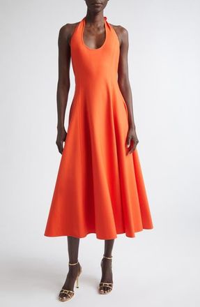 Oscar De La Renta Halter Neck Stretch Wool Fit & Flare Dress in Paprika at Nordstrom, Size 10