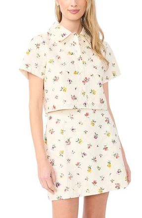 Ted Baker Liz Floral Eyelet Button-Up Crop Top in Vanilla Ice at Nordstrom, Size 10