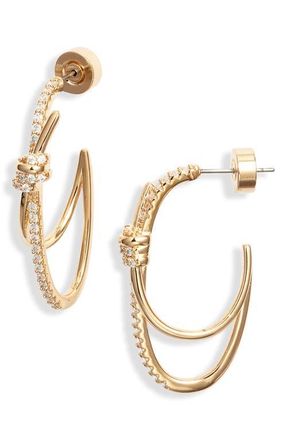 Nordstrom Cubic Zirconia Knot Double Hoop Earrings in Clear- Gold at Nordstrom