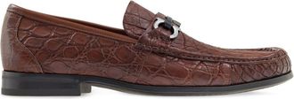 Ferragamo Gancini-ornament embossed-crocodile loafers - men - Crocodile Leather/CALFSKIN/Goat Skin - 9.5EE - Brown