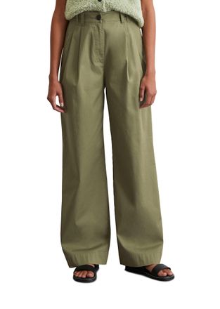 Marc O'Polo Bundfaltenhose MARC OPOLO, Damen, Gr. 32, N-Gr, forest moss, Twill, Obermaterial: 97% Baumwolle, 3% Elasthan, lang, Hosen Bundfaltenhose, weit, aus Tw