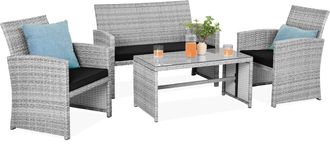 Best Choice Products 4-Piece Outdoor Wicker Patio Conversation Furniture Set w/ Table, Cushions