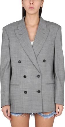 Stella McCartney Oversized Double-Breasted Blazer - Dames - Blazers - Grijs - M - Linnen - Jassen