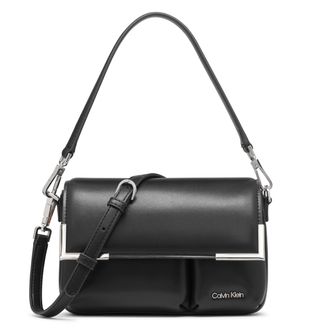Calvin Klein Womens Mica Organizational Flap Crossbody, Black/Silver Puffy, One Size
