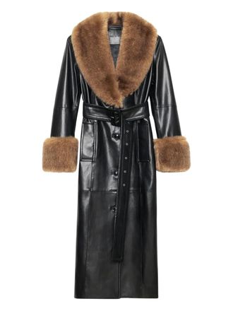 Stand Studio faux fur-trim belted coat - women - Polyester/Polyethylene - 38 - Black