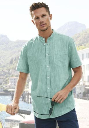 H.I.S Kurzarmhemd H.I.S, Herren, Gr. XXL (45/46), N-Gr, gr&uuml;n, Web, Obermaterial: 100% Baumwolle, unifarben, regular fit, Rundhals, abgesteppte Kante, Hemden