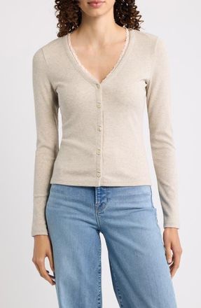 Frame Denim The Rib Trim Cardigan in Oatmeal Heather at Nordstrom, Size X-Large