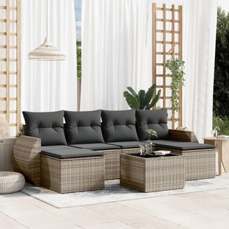 vidaXL Vidaxl - Set De Sof&aacute;s De Jard&iacute;n 7 Piezas Con Cojines Rat&aacute;n Pe Gris