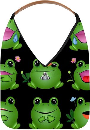 Generic Cute green frog pattern (3) Reusable Lightweight Grocery Bags - Foldable Into Compact Pouch, Washable & Sturdy, Multipurpose for Shopping and Travel