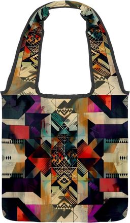 Generic Abstract Art Geometric Reversible Canvas Shoulder Tote - Double-Sided Print, 12oz Cotton, 27cm Drop, Fold-Flat Bag for Travel, Shopping, Street Outing