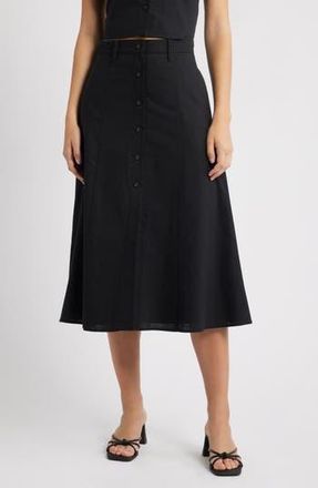 Wayf Cynthia Button-Through Midi Skirt in Black at Nordstrom Rack, Size Large