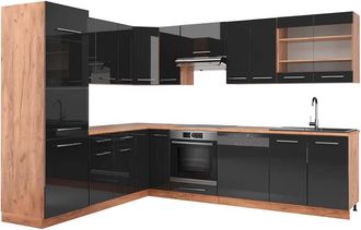 Vicco Cocina Esquinera Fame-line, Antracita Brillo Intenso/roble Dorado El&eacute;ctrico, 227 X 287 Cm, Et Roble
