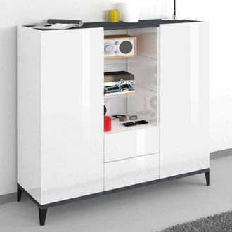 Dmora Aparador Moderno Con 2 Puertas Y 2 Cajones, Made In Italy, Aparador Con Baldas, Buffet De Dise&ntilde;o Para Entrada, Cm 120x40h133, Blanco Brillo Y Pizarra,