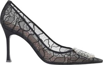 Amina Muaddi Black Lace Camelia Pumps