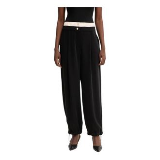 Liu Jo Broeken, Dames, Zwart, L, Polyester, Broek met dubbele tailleband