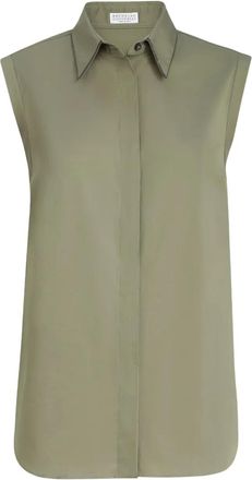 Brunello Cucinelli Camicia smanicata in popeline - Verde