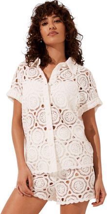 Mint Velvet Crochet Cotton Shirt in Ivory at Nordstrom, Size X-Large