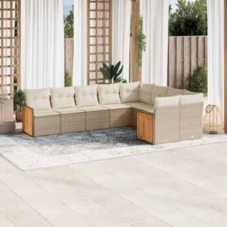 vidaXL Set De Sof&aacute;s De Jard&iacute;n 9 Pzas Con Cojines Rat&aacute;n Sint&eacute;tico Beige Vidaxl