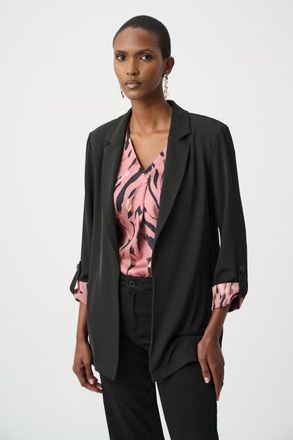 Joseph Ribkoff Woven Twill Printed Cuffs Blazer in Black/multi at Nordstrom, Size 16