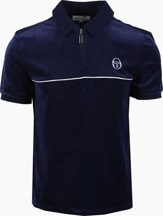 Sergio Tacchini Mens SERGIO TACCHINI CARDONA VELOUR ZIP POLO MARITIME BLUE/WHITE - Navy - Size: 42