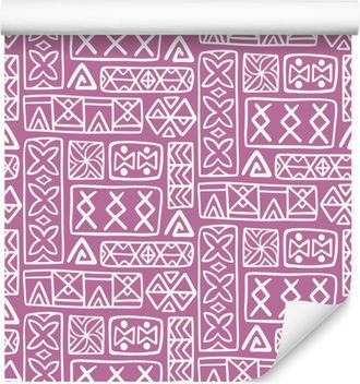 OEM Carta Da Parati Con Motivo Geometrico Polinesiano, Viola E Rosa Cipria, 50x1000 Cm