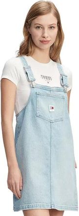 Tommy Jeans Overall Dress Womens Blue Denim Light Wash Square Neck FTS1260