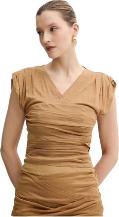 Pinko Linnen Blouse - Dames - Blouses - Beige - XS - Linnen - Overhemden