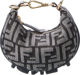 Fendi Fendi Fendigraphy Nano Ff Denim & Leather Bag Charm