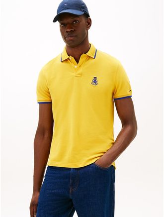 Tommy Hilfiger Mens Regular Fit Crest Logo Pique Polo - Yellow - XXL