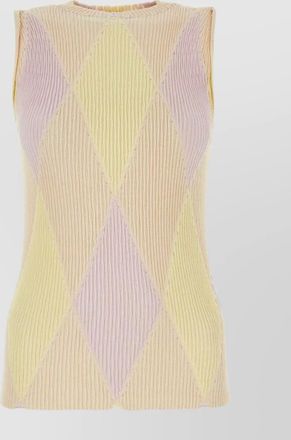 Burberry cotton blend top with embroidered argyle pattern