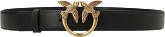 Pinko Love Birds Leren Riem 3cm - Dames - Riemen - Zwart - L - Leer - Accessoires