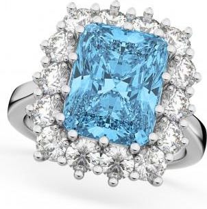 Allurez Emerald Cut Blue Topaz & Diamond Lady Di Ring 14k White Gold (5.68ct)