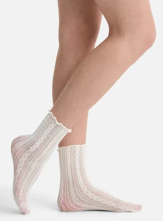 Simons Womens Lettuce-trim crochet-like socks