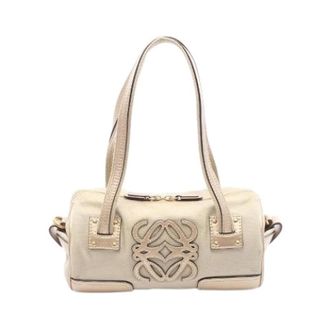 Loewe Pre-owned Anagram Canvas Leather Handbag - Dames - Vintage Handtas - Beige - ONE Size - Leer - Vintage