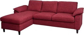 Hhg Divano con penisola HHG-198, divano angolare L, tessuto (320 g/m²) legno 84x229x140cm, bordeaux