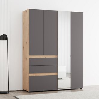 Dmora Guardarropa Grande Ushuaia, Armario Dormitorio 3 Estantes, 3 Cajones, Perchero, 155x208h Cm Negro Antracita