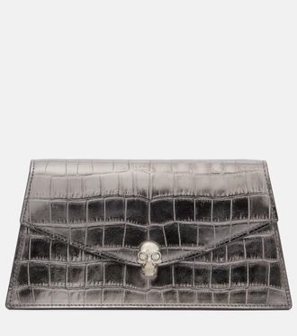 Alexander McQueen Clutch Skull Mini in pelle stampa coccodrillo