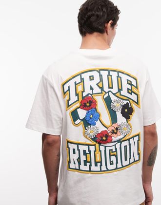 True Religion T-shirt bianco ottico con logo fiorito